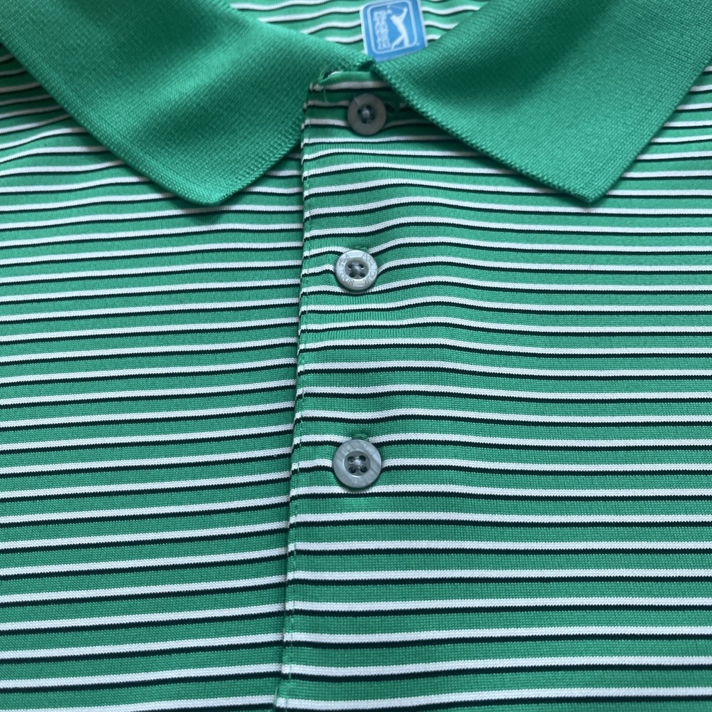 PGA TOUR Men's Large Green Striped Golf Polo Shirt - Picture 4 of 4